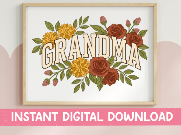 Grandma Mum Rose Floral Banner Print