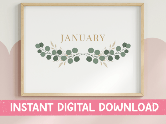 January Eucalyptus Wreath Graphics for T-Shirt Designs