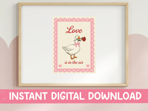 Love is in the Air Goose with Rose SVG: T-Shirt Graphics