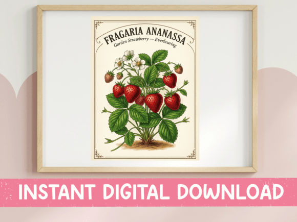 Vintage Botanical Strawberry Print Graphics for T-Shirt Designs